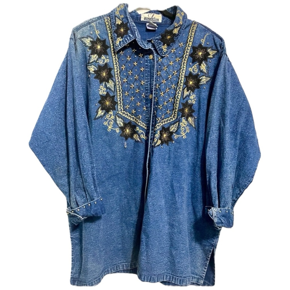 Embroidered Denim Jacket with Floral Accents
